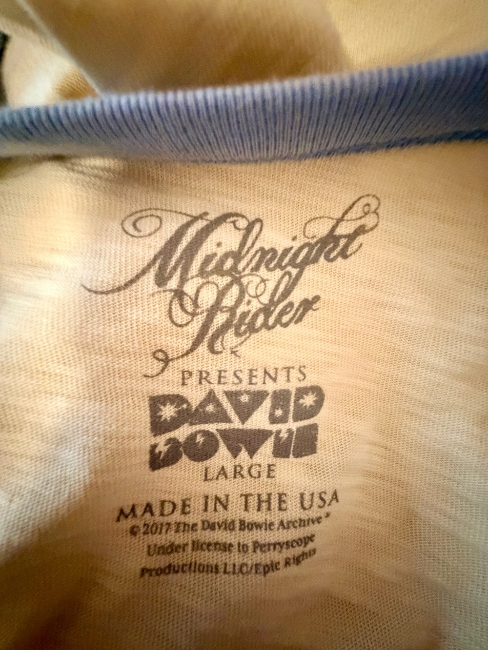 David Bowie Midnight Rider Raglan Baseball Tee Blue Cream L - Picture 6 of 7